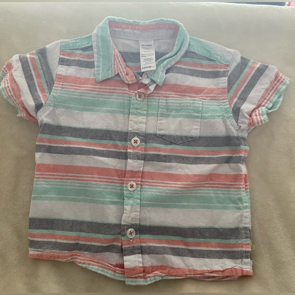 George Baby Boy Striped Cotton Button-Down – EUC 6-12m Resort Collection